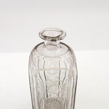 Flaska, glas. Troligen Skånska glasbruket, 1700-tal.