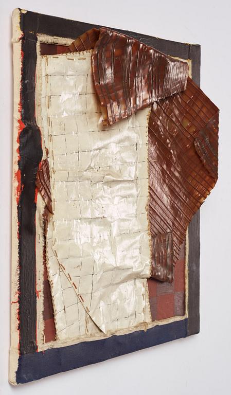 Stephen Buckley, mixed media on panel, signed and dated 1973 on verso.