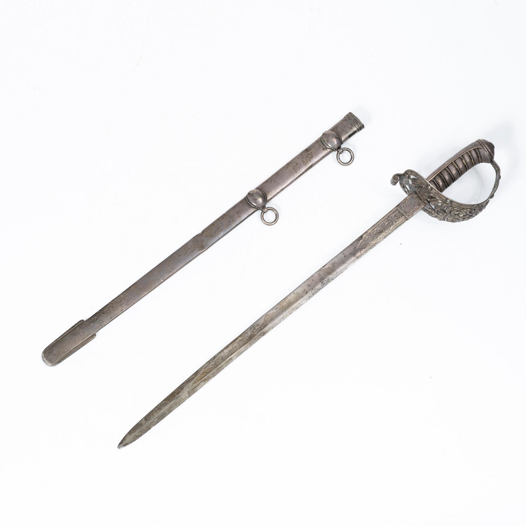 Edward H Stockwell, brevkniv i form av värja, silver, London 1873.
