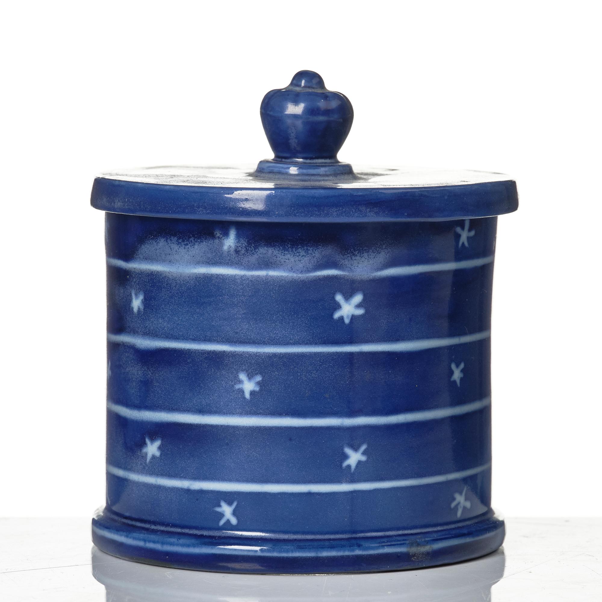 Wilhelm Kåge, two porcelain vases and an earthenware jar with cover, Gustavsberg, Sweden, 1924 and presumably 1930.
