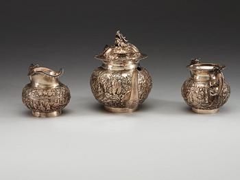 A Chinese silver tea set, late Qing dynasty, end of 19th Century.