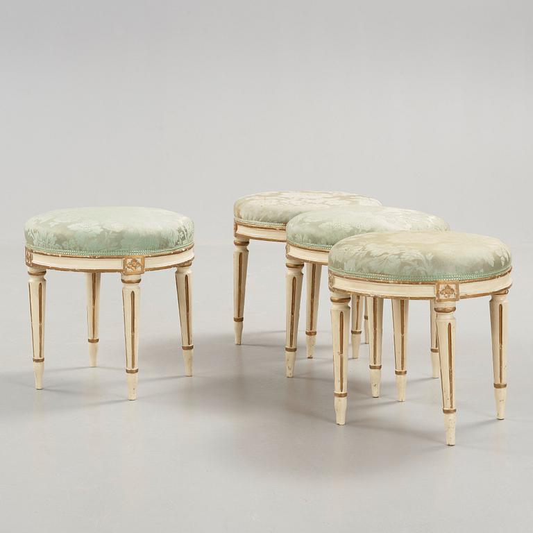 Four Gustavian late 18th century stools.