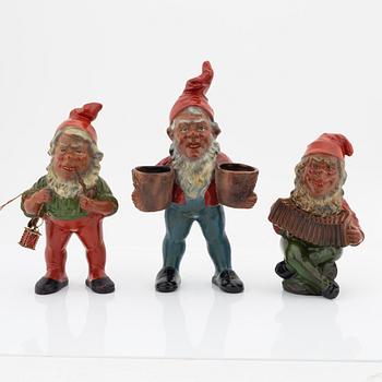 Three ceramic garden gnomes, Germany, second half of the 20th century.
