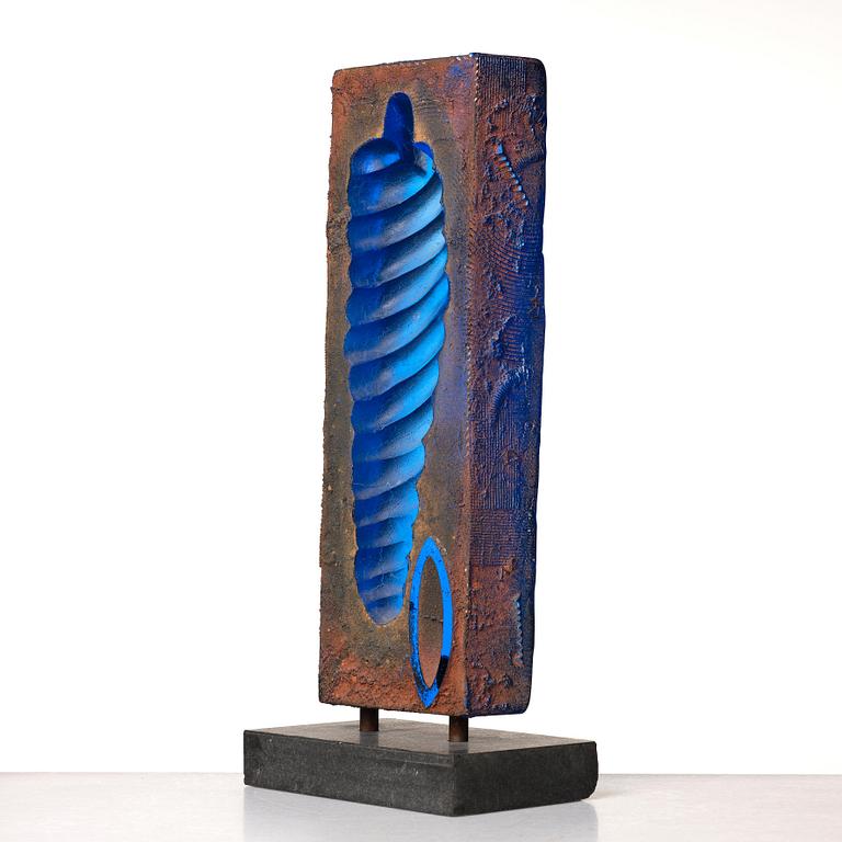 Bertil Vallien, a blue sand cast and polished glass sculpture, Kosta Boda Sweden.