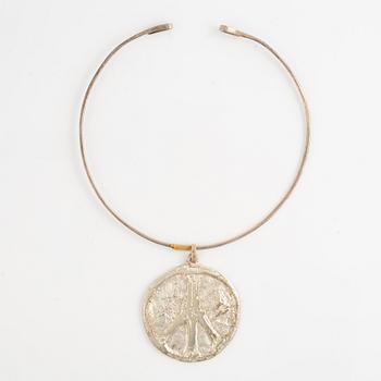 Lars Arby, three neck rings with pendants, silver, Gothenburg including 1977, 1978, and 1982.