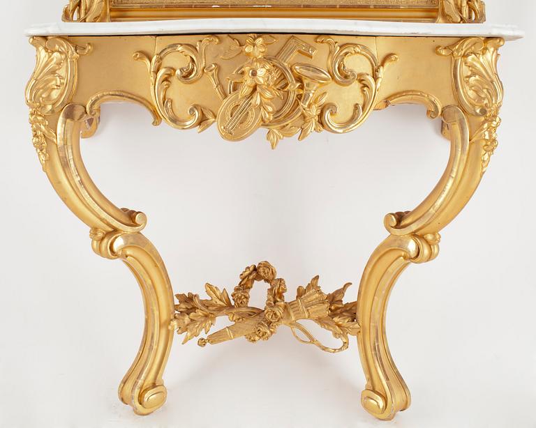SPEGLAR MED KONSOLBORD, ett par, nyrokoko, 1800-talets andra hälft.
