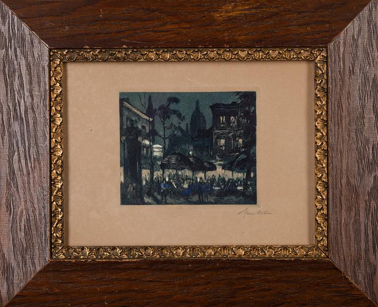 OKÄND KONSTNÄR, handmålad etsning, signerad, tidigt 1900-tal.