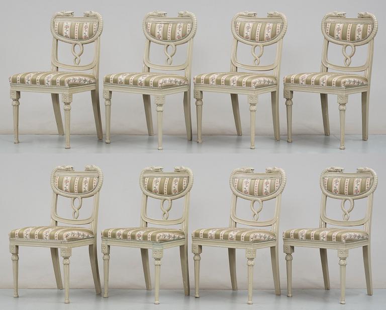 A Swedish early 19th century eleven piece suite comprising 1 sofa, 2 armchairs and 8 chairs, by J. Andersson.