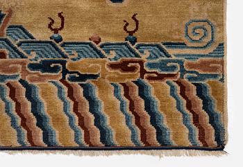 An Antique Ningzia Temple carpet, Northern China. c. 208-131 cm.