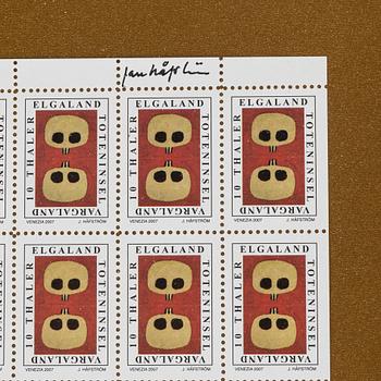 Jan Håfström, offset, frimärksark, signerat och numrerat 50/100.