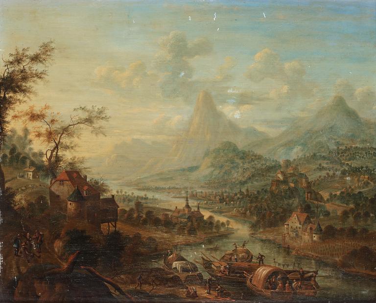 Cornelis Verdonck, Vidsträckt flodlandskap med figurer.