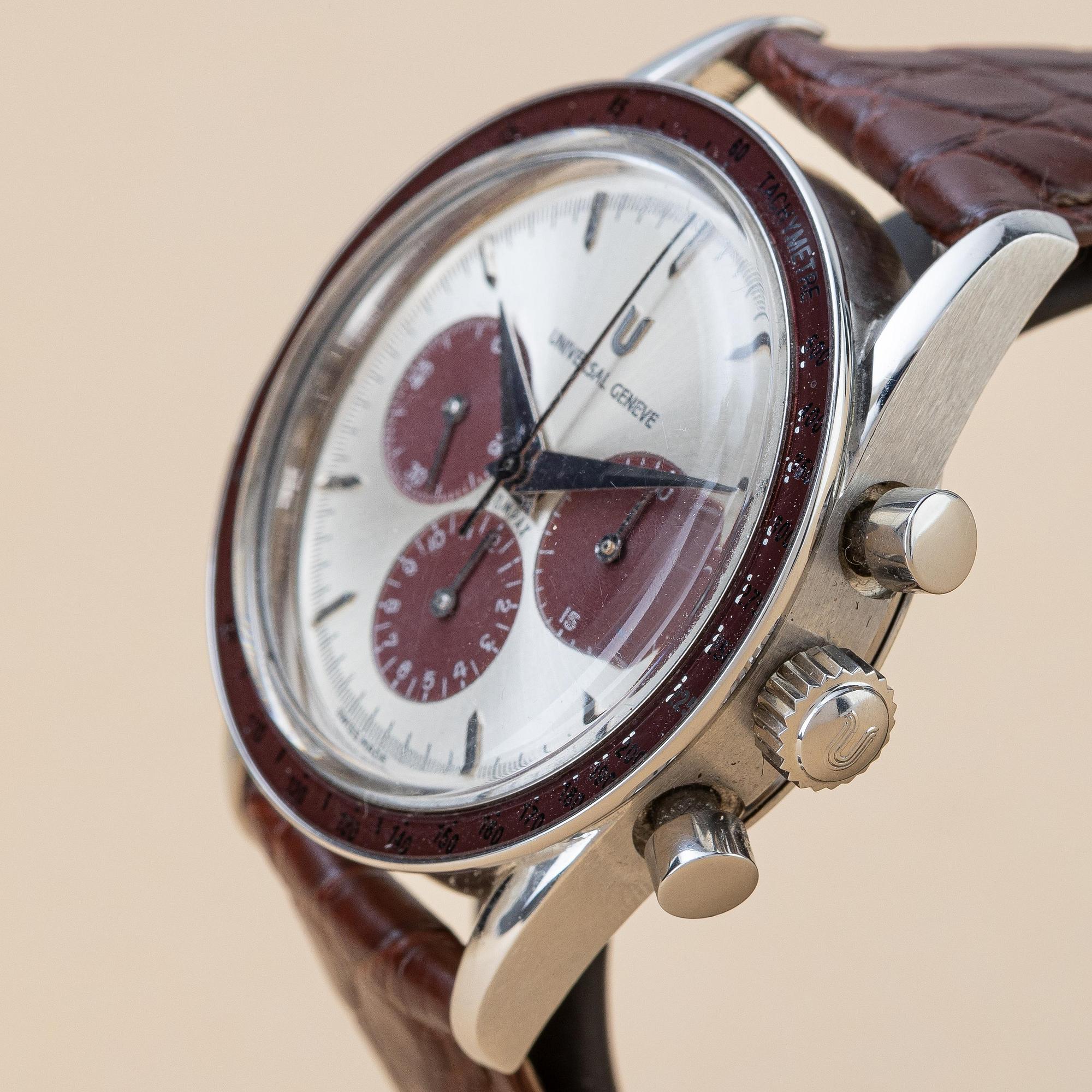 Universal Geneve, Compax 1950, "Baby Nina", "Burgundy", ca 1990.