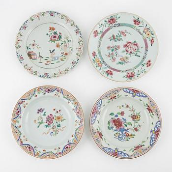 A set of four famille rose dinner plates, Qing dynasty, Qianlong (1736-95).