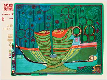 Friedensreich Hundertwasser, the complete portfolio comprising 10 silkscreens in colours with metallic imprints.