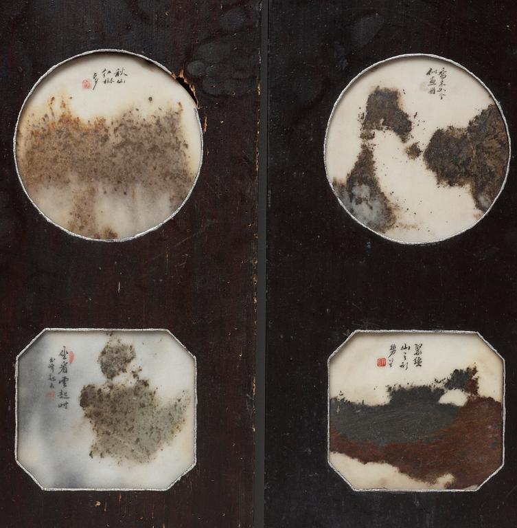 A set of eight panels with 32 dreamstone plaques, late Qing dynasty (1644-1912).