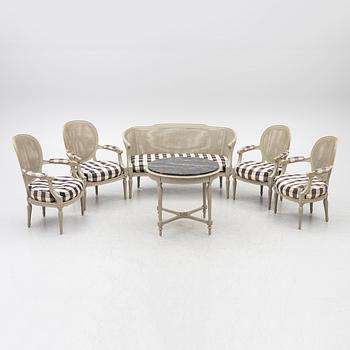 Salongsmöbel, 6 delar, gustaviansk stil, 1900-tal.