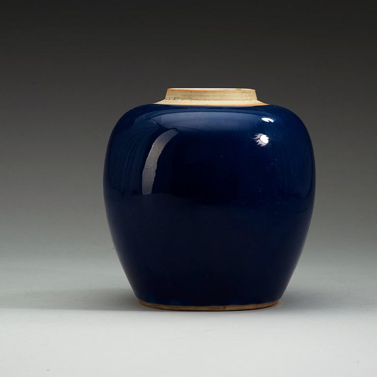 A powder blue jar, Qing dynasty Qianlong (1736-95). With Qianlong sealmark and of period.