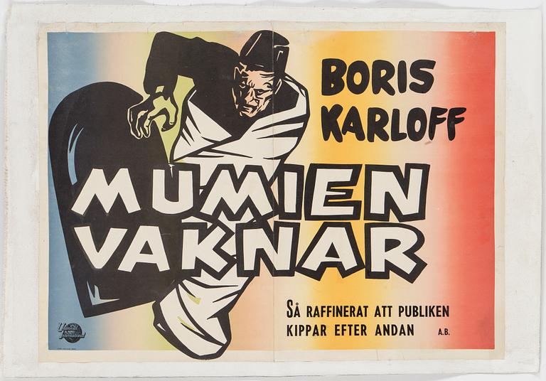 FILMAFFISCH, "Mumien vaknar", troligen från 1951/53. Universal International, Stockholm.
