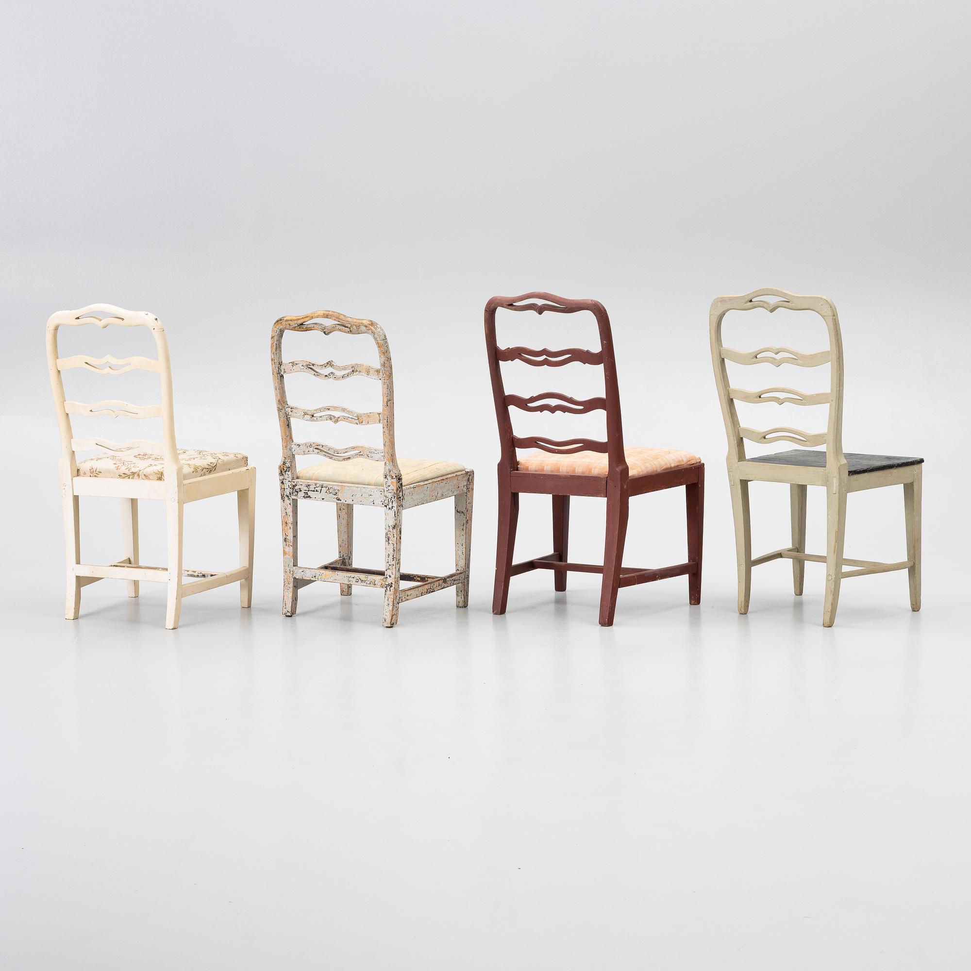 Nine chairs, so-called laughing chairs, 17th and 18th Century.