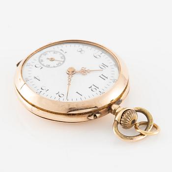 Pocket watch, 14K gold with chain, 32 mm.