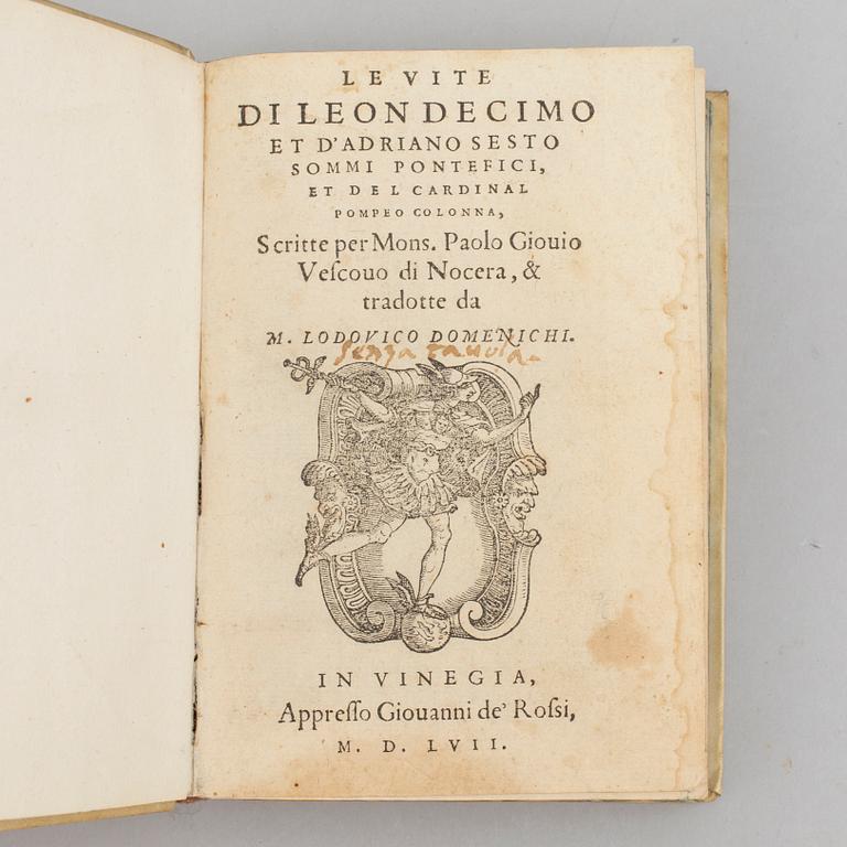 BOOK, Biographies of Leo X and Adrian VI, 1557.