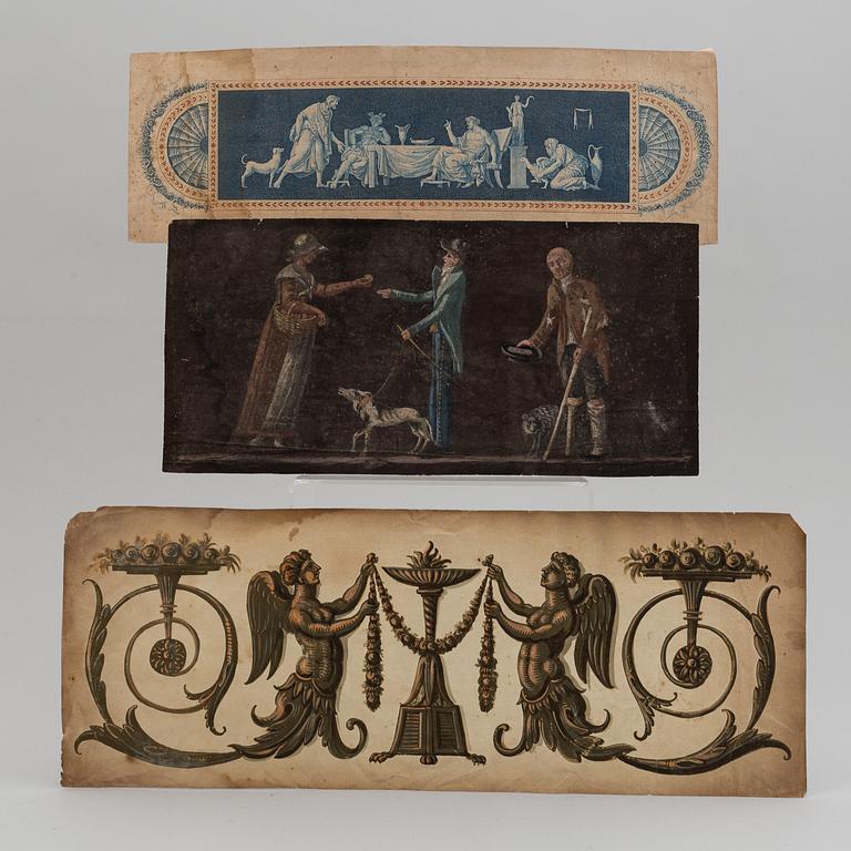 ÖVERSTYCKEN, bl a målade, till speglar, 1700-/1800-tal.