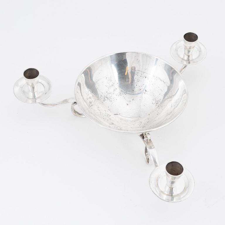 A silver candelabra with bowl, Jose Marmolejos, Tane, Mexico, 20th century.