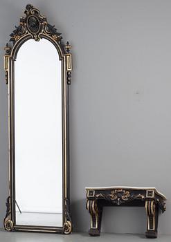 GOLVSPEGEL MED KONSOLBORD, Ny Louis XVI, sent 1800-tal.