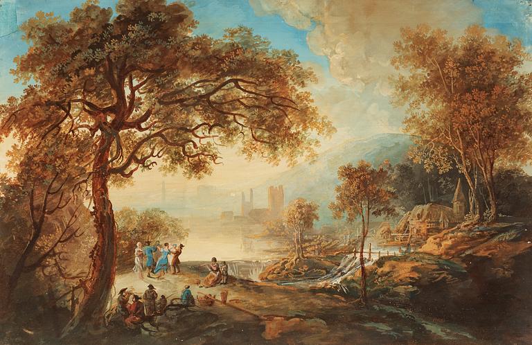 Elias Martin Attributed to, Landscape with dancing figures.