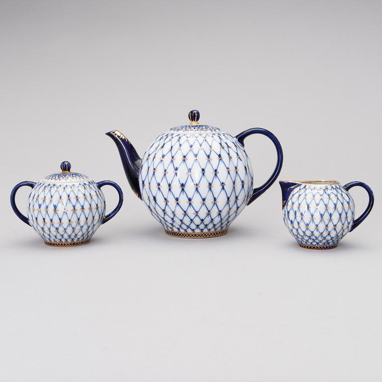 A "Cobolt net" porcelain tableware set, consisting of 45 pieces, Lomonosov, late 20th century.