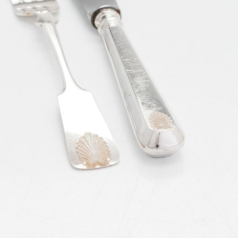 Cutlery set, 24 pieces, silver, Shell decorated handle, Finnish hallmarks, Turku, Hämeenlinna, Helsinki 1925-1953.