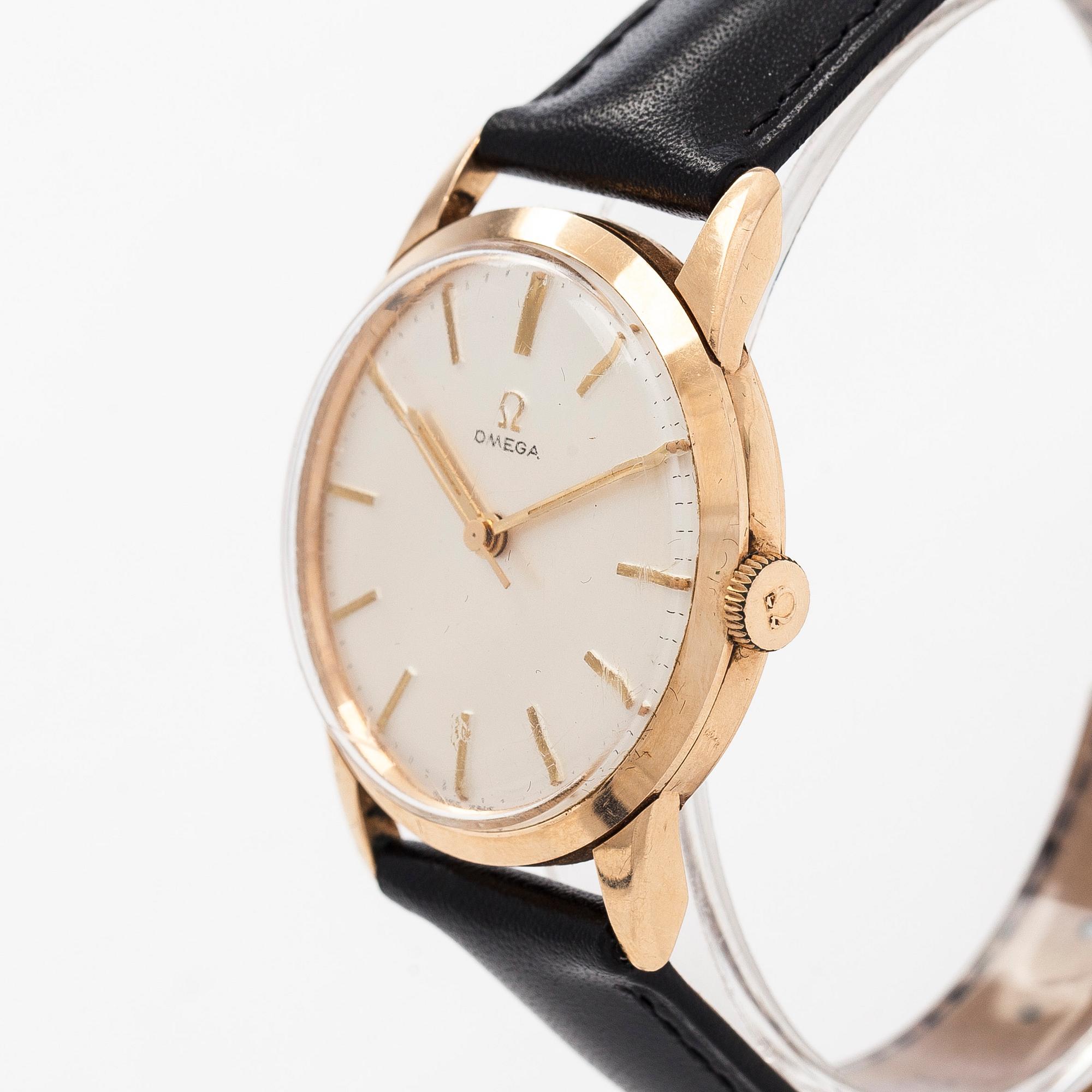 Omega, wristwatch, 35.5 mm, 14K, manual, plastic crystal, circa 1962.