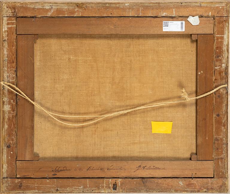 Tysk skola, omkring 1860. Flodlandskap med figurer och båtar.