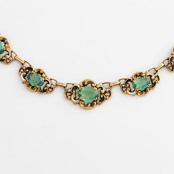 Necklace gold with green tourmalines and enamel.