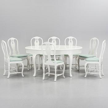 MATGRUPP, 9 delar + 3 iläggsskivor, rokokostil, 1900-talets första hälft.