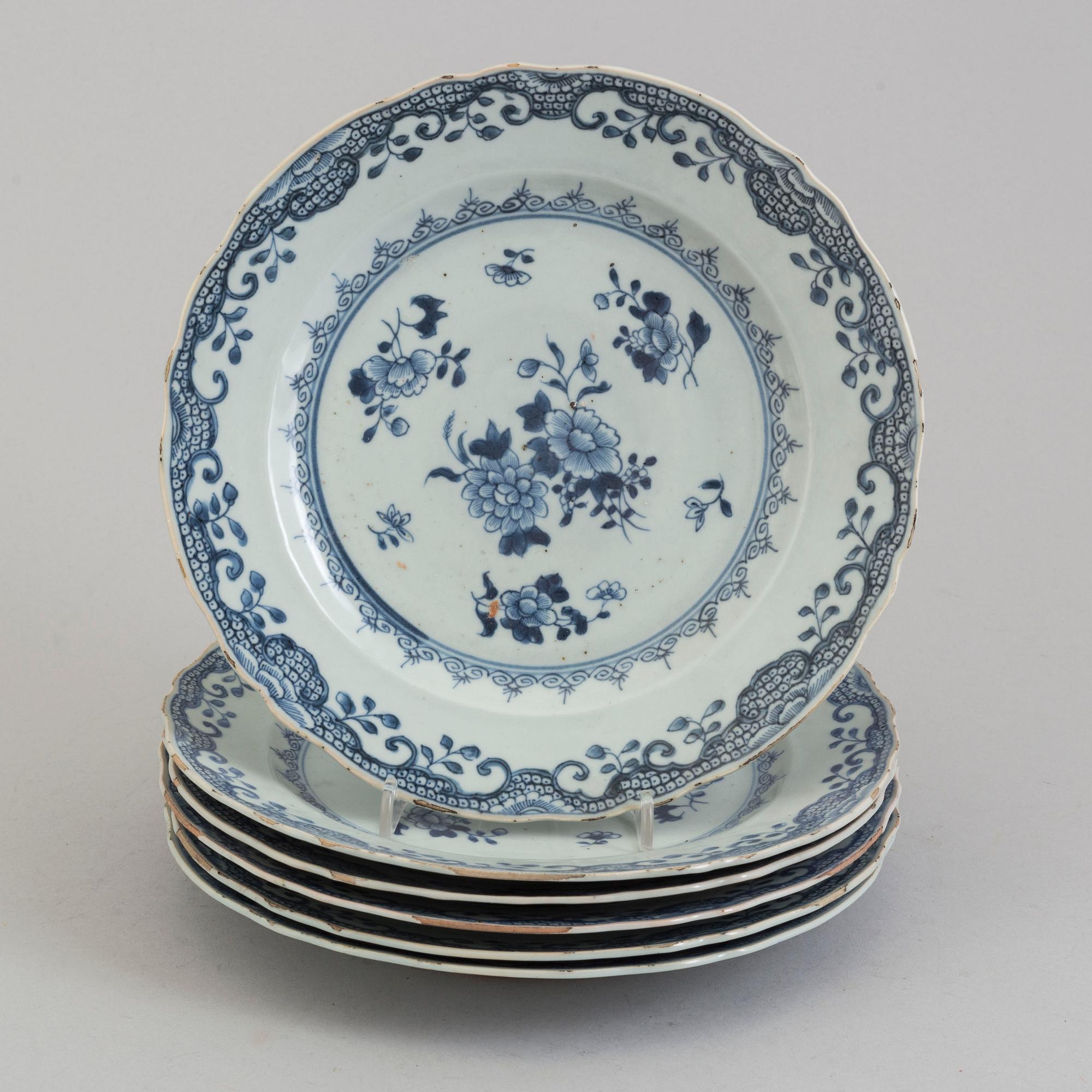 TALLRIKAR, 6 st, porslin, Kina, Qianlong 1736-1795.