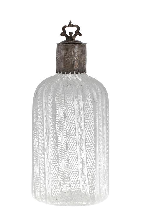 FLASKA med LOCK, glas. Trol. Italien, 1800-tal.