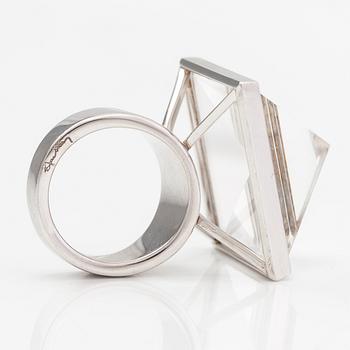 Efva Attling, A sterling silver ring "Pyramid & stars" with diamonds ca. 0.14K in total and rock crystal. Stockholm.