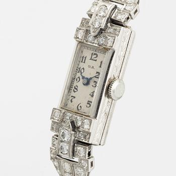 Brilliant cut and eight cut diamond ladies watch, art déco.