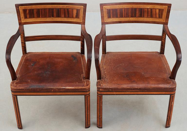 A pair of cabinetmaker Edvin Johansson palisander and stained birch armchairs, Stockholm 1932.