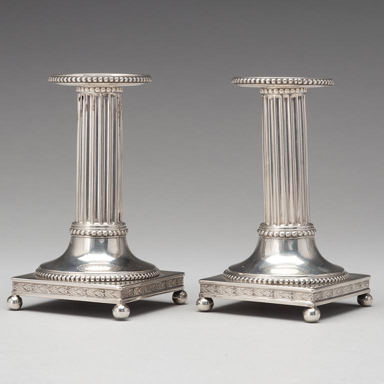 A pair of Swedish 18th century silver candlesticks, mark of Johan Ekholm, Stockholm 1799.