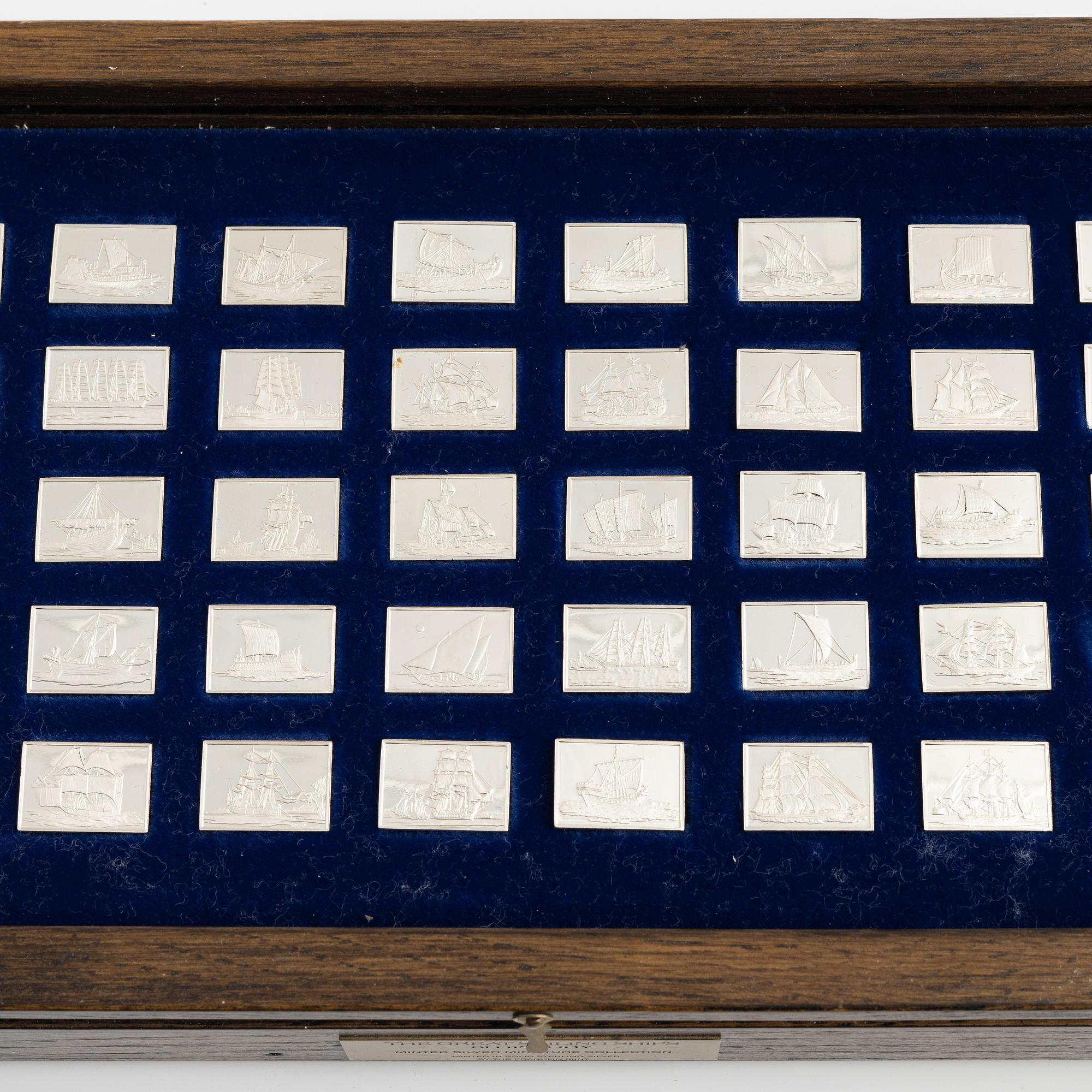Miniatyrer, 50 st, sterling silver, "Historiens Stora Segelfartyg", Franklin Mint, 1970-tal.