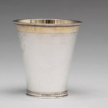 A Swedish early 18th century parcel-gilt silver beaker, mark of Augustinus Rudman, Gavle (1696-1746).