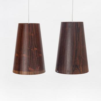 Uno & Östen Kristiansson, a pair of rosewood veneered model 506 ceiling lights, Luxus, Vittsjö, 1960's.