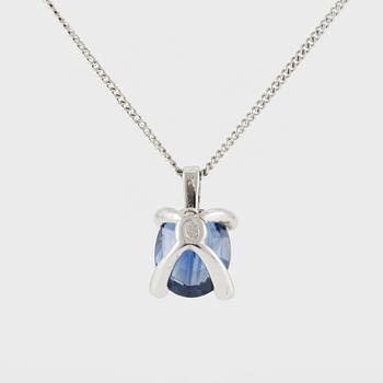 Necklace 14K white gold with oval-cut sapphire.