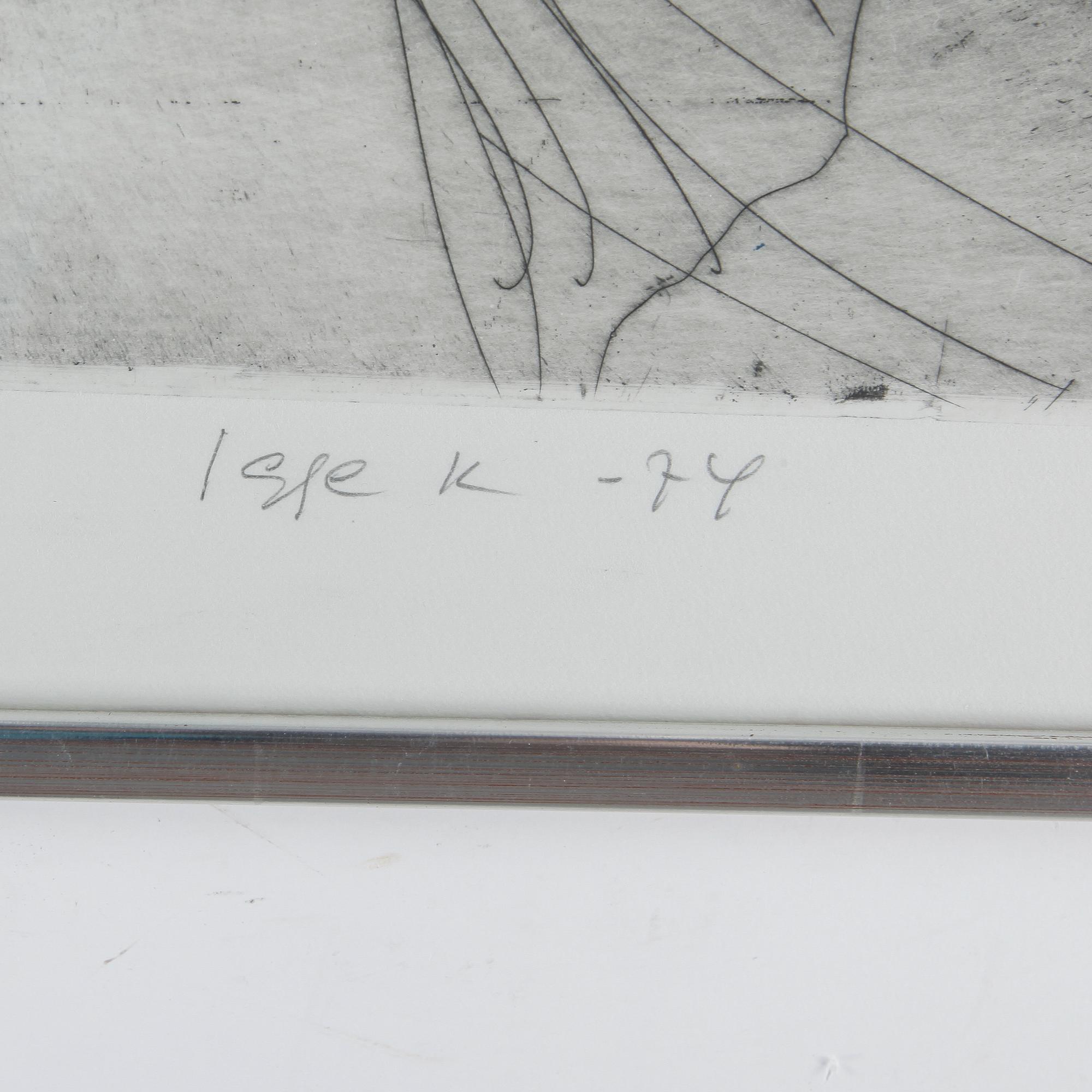 IGGE KARLSSON, 2 st, etsningar, signerade och numrerad 3/35 samt 4/5, daterade -74.
