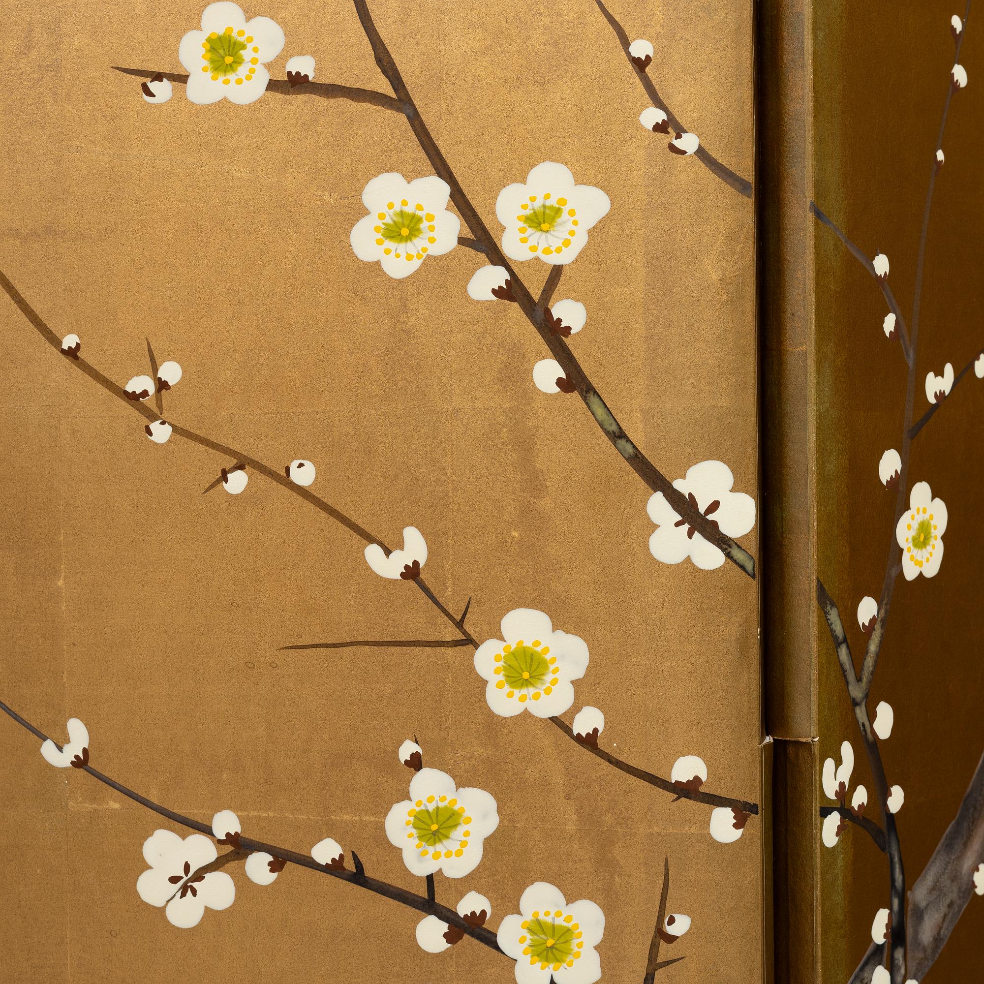 A pair of Japanese folding screens, signed, 20th century.