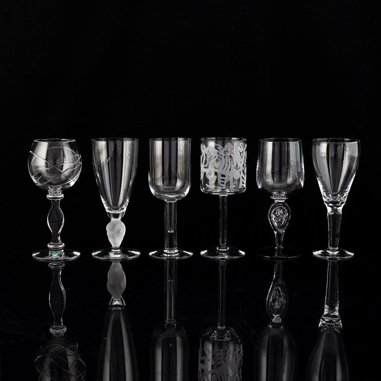 A set of six Orrefors "Skål!" wine glasses, 1998.