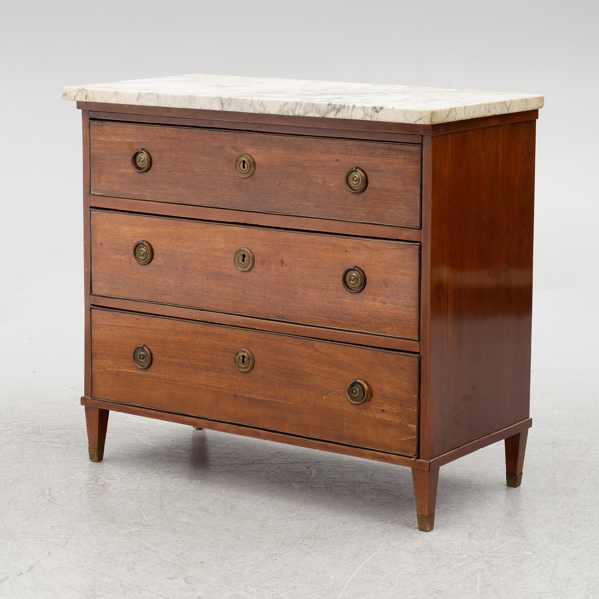 A late gustavian chest of drawers, around 1800.