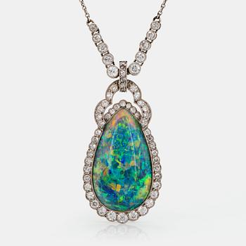 1002. A platinum and black opal necklace set with old- and eight-cut diamonds.